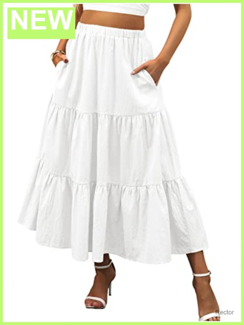 Women's Flowy Tiered Maxi Skirt with Pockets Rayon A-Line
